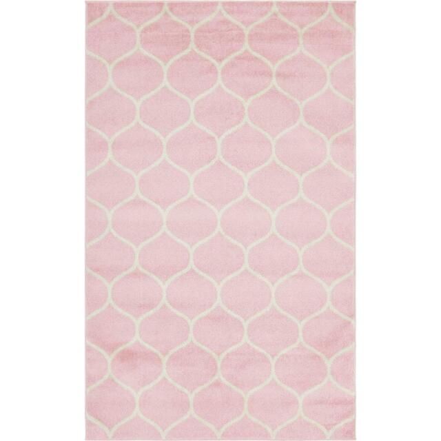Unique Loom Trellis Frieze Collection Lattice 5' 0 X 8' 0 Rectangle Pink  For Sale Online | Ebay Within Pink Lattice Frieze Rugs (View 7 of 15)