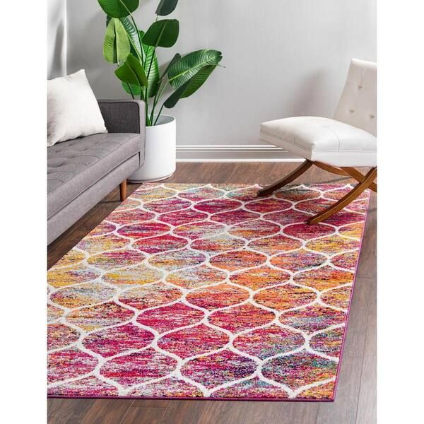 Unique Loom Trellis Frieze Rounded Multi 9 Ft. X 12 Ft. Area Rug 3151687 –  The Home Depot Pertaining To Frieze Square Rugs (Photo 14 of 15)