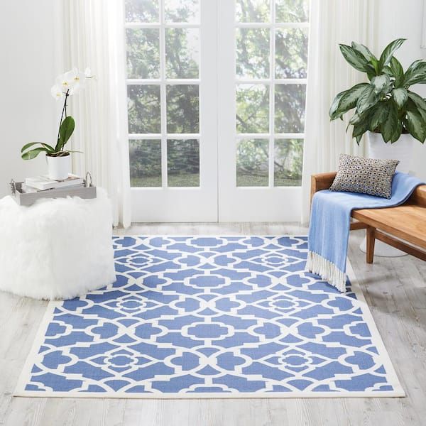 Waverly Lovely Lattice Lapis 5 Ft. X 7 Ft. Floral Farmhouse Indoor/Outdoor  Patio Area Rug 147769 – The Home Depot Intended For Lattice Indoor Rugs (Photo 15 of 15)
