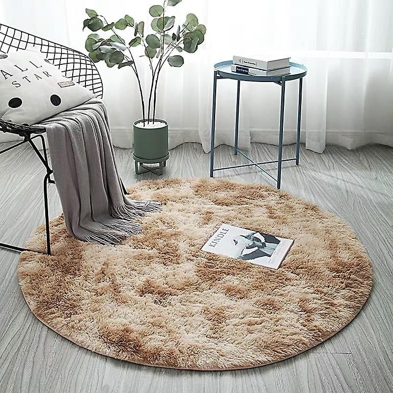 Wekity Diameter 100Cm/39.4" Round Rugs, Fluffy Round Area Rugs, Soft Plush  Rugs Suitable For Bedroom/Living Room (Tie Dye Khaki) | Fruugo It With Round Rugs (Photo 2 of 15)