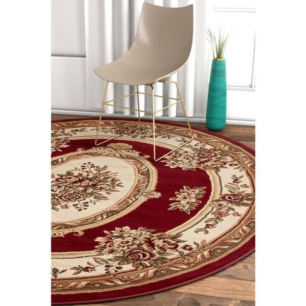 Well Woven Timeless Le Petit Palais Red Traditional Medallion 5 Ft. X 5 Ft.  Round Area Rug 36300 – The Home Depot Inside Timeless Oval Rugs (Photo 8 of 15)
