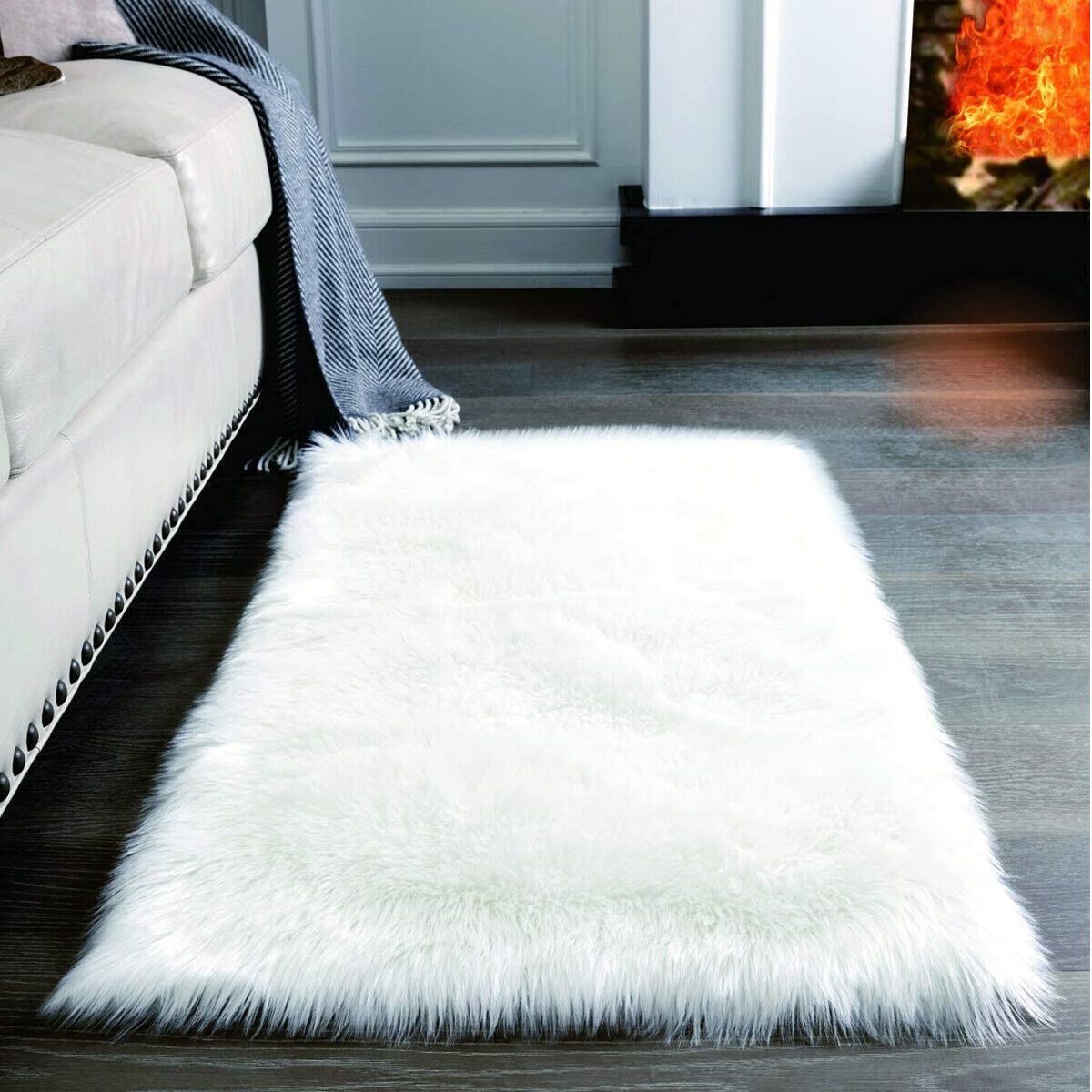 White Faux Fur Area Rug Soft Fluffy Shaggy Plush Carpet Bedroom Living Room  Kids 729129196691 | Ebay With White Soft Rugs (Photo 13 of 15)