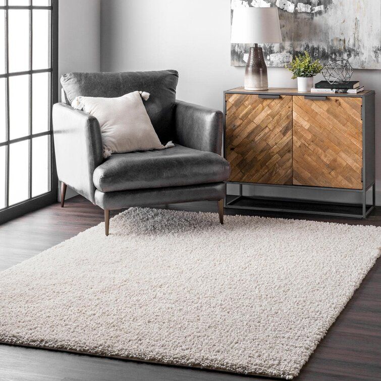 Winston Porter Clay Solid Shag Cream White Area Rug & Reviews | Wayfair With Solid Shag Rugs (Photo 3 of 15)