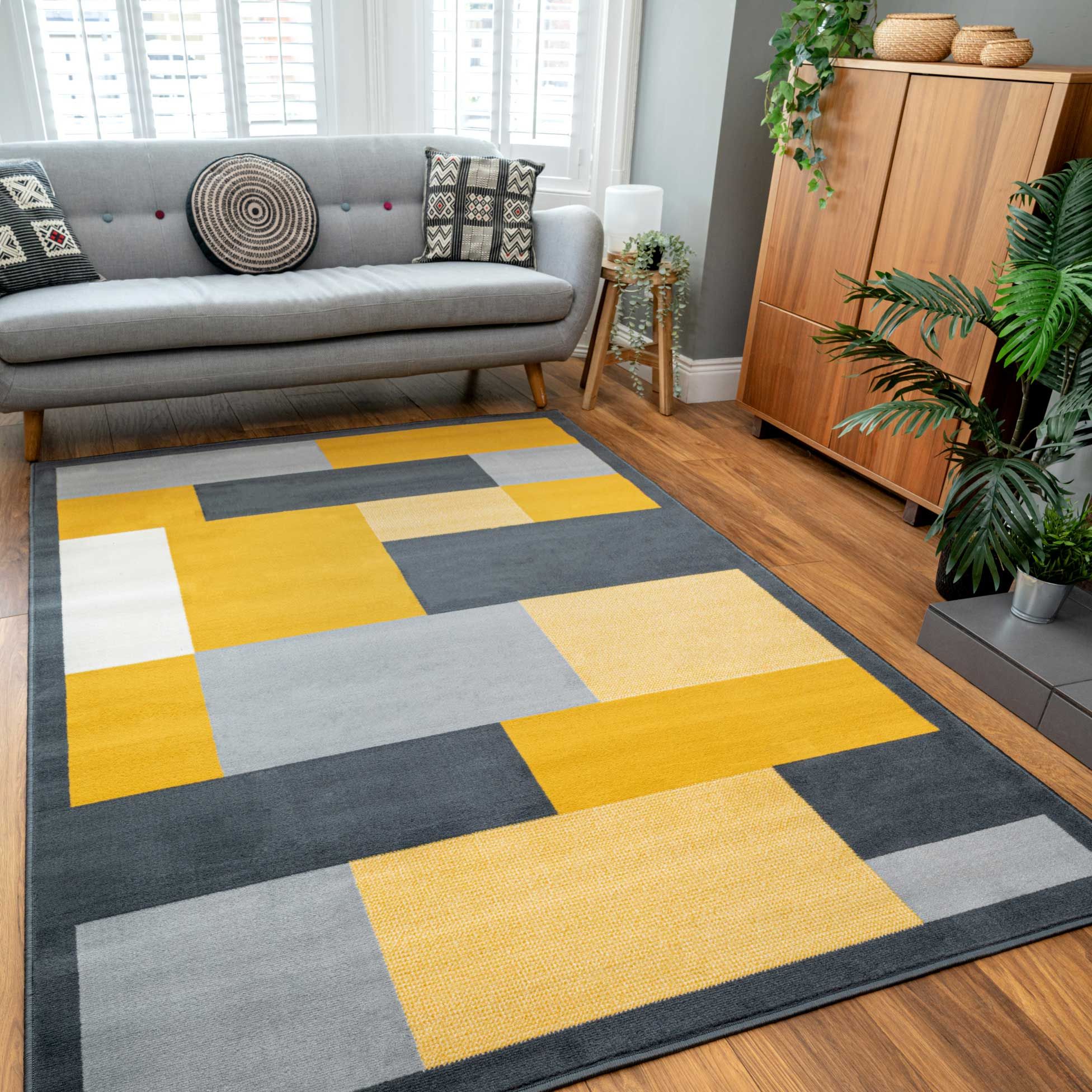 Yellow Grey Modern Geometric Bedroom Rugs | Milan | Kukoon Rugs Online Throughout Yellow Rugs (Photo 4 of 15)