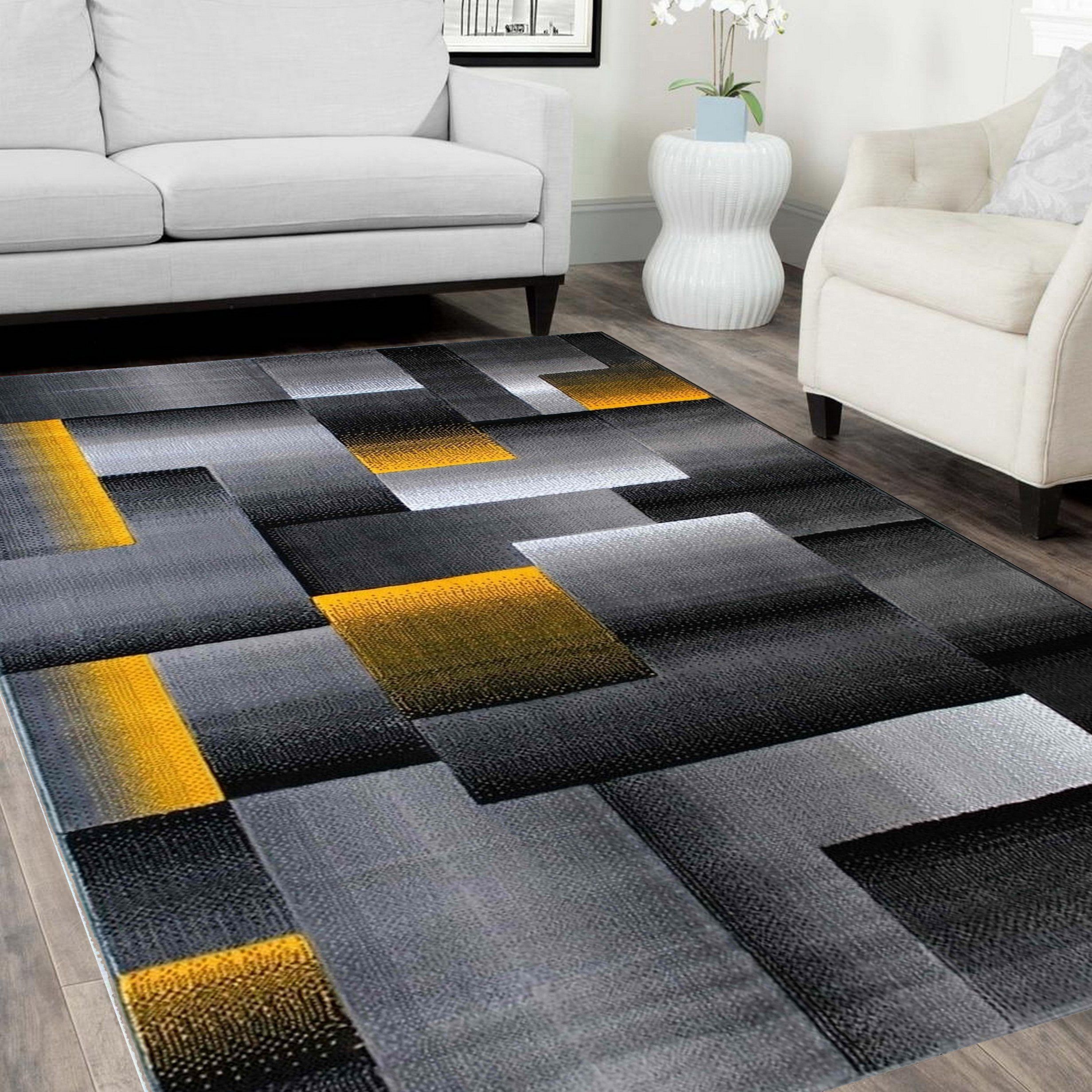 Yellow/Grey/Silver/Black/Abstract Area Rug Modern Contemporary Geometric  Cube And Square Design Pattern Carpet – Walmart Pertaining To Modern Square Rugs (View 8 of 15)