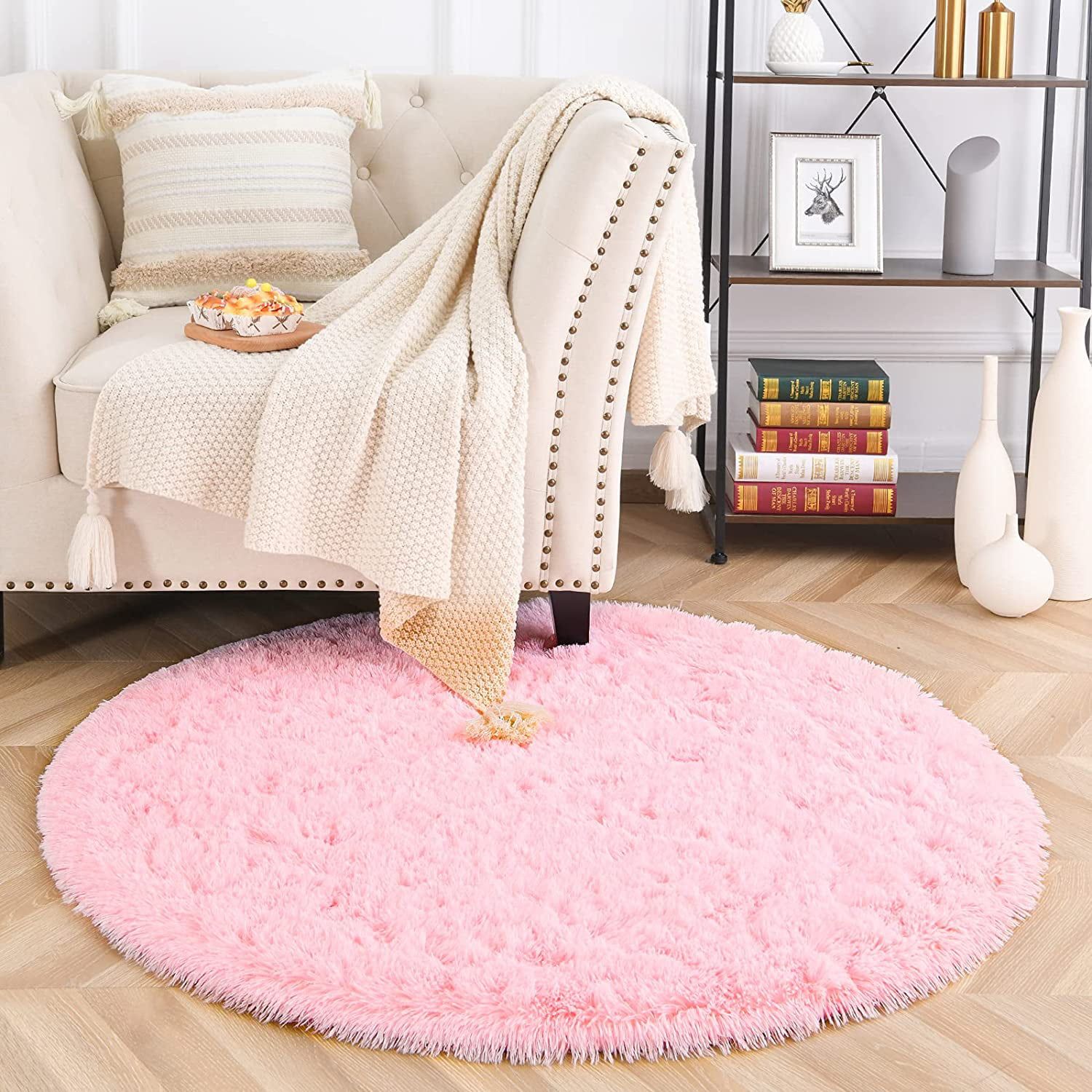 Yj.gwl Round Fluffy Area Rugs Fluffy Carpet Plush Rug For Living Room  Bedroom Circular Fuzzy Mat, 5X5 Ft, Pink – Walmart Pertaining To Dubai Round Rugs (Photo 12 of 15)