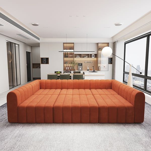118.9'' Velvet Modular Pit Sectional Sofa Set Convertible 6 Seater  Upholstered Orange Homary Within 6 Seater Modular Sectional Sofas (Photo 8 of 15)