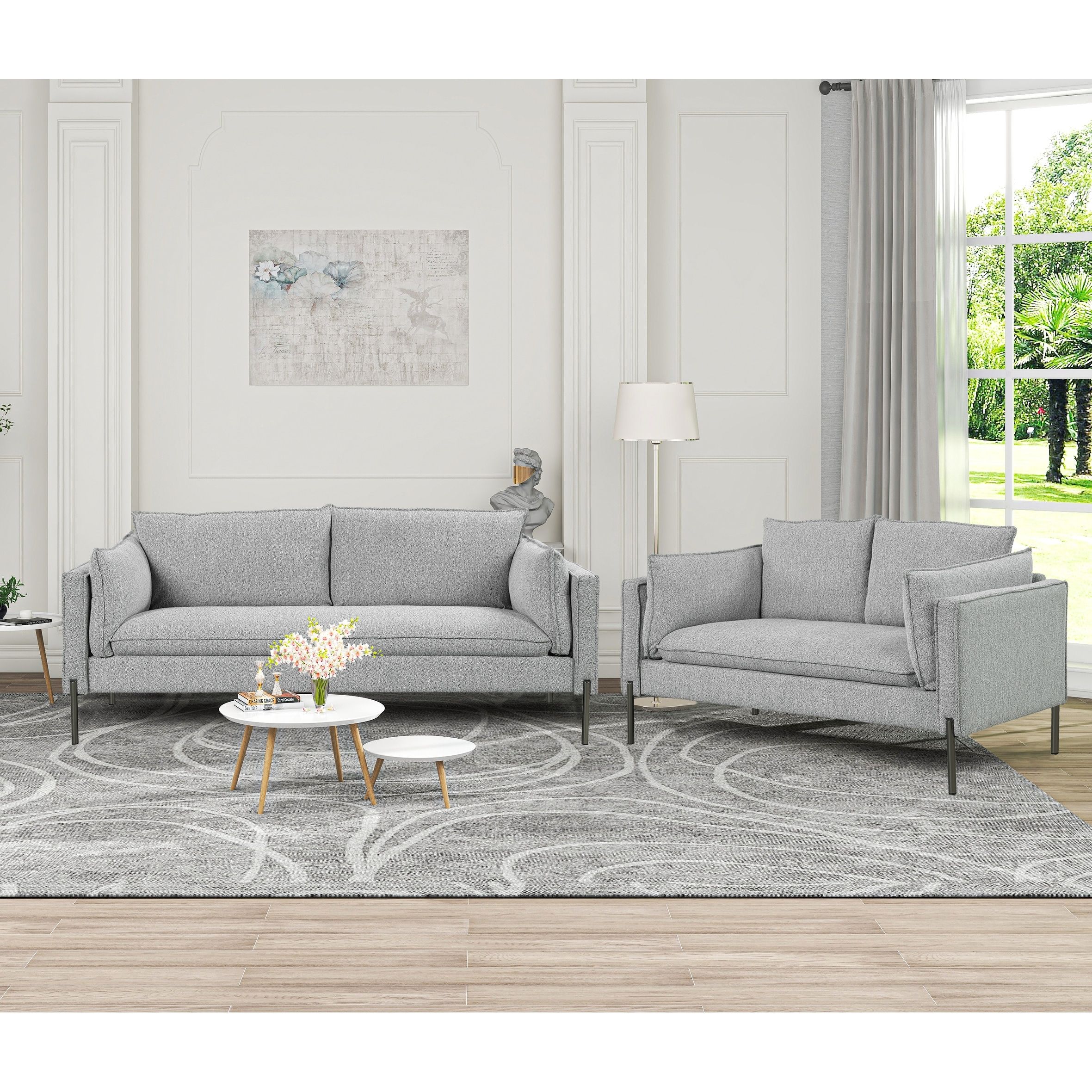 2 Piece Sofa Sets Modern Linen Fabric, Loveseat And 3 Seat Couch Set  Furniture – Overstock – 37536993 In Modern Linen Fabric Sofa Sets (Photo 1 of 15)