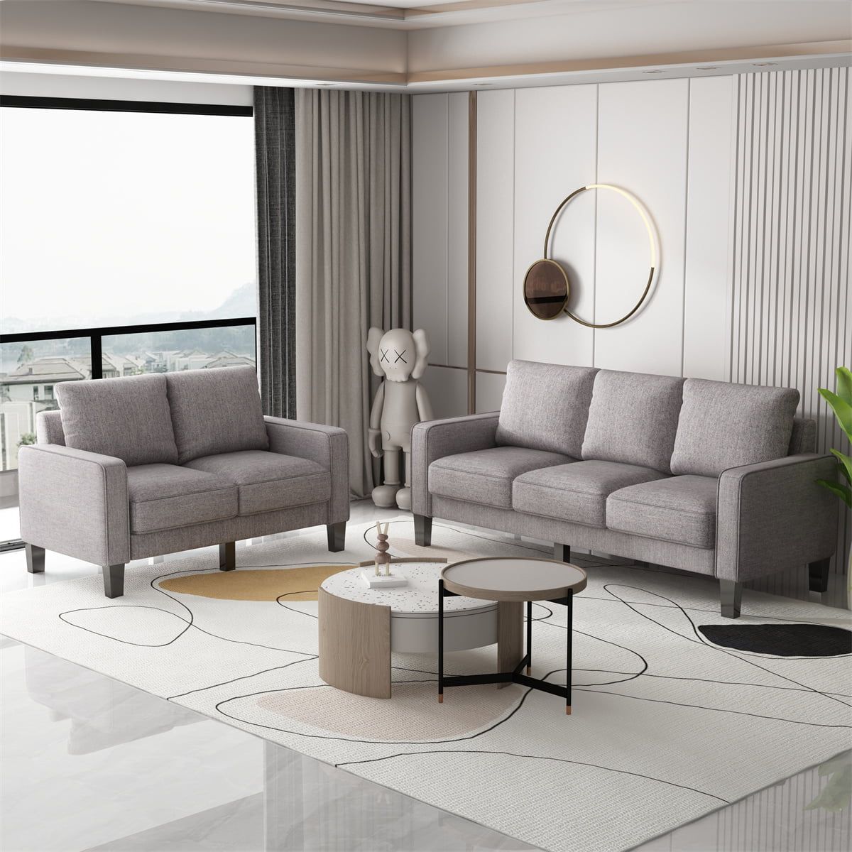 2 Pieces Living Room Sofa Set,Modern Linen Fabric Upholstered Couch  Furniture Sets Including 3 Seater Sofa Couch And Loveseat Sofa With Under  Seat Storage For Living Room Apartment Office,Light Grey – Walmart Inside Modern Linen Fabric Sofa Sets (View 11 of 15)