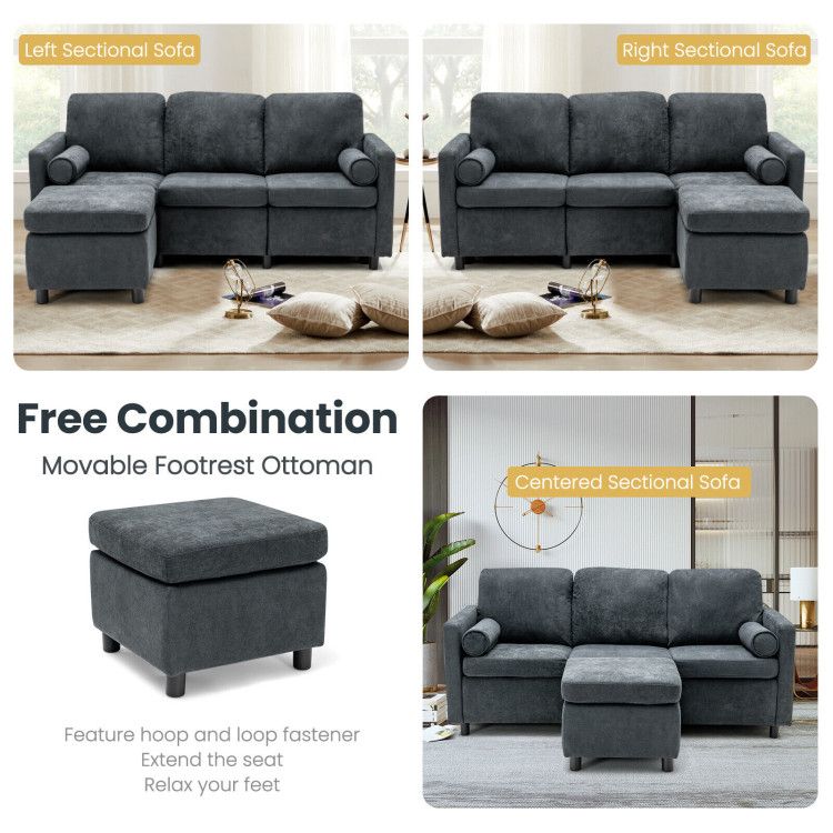 3 Seats L Shaped Movable Convertible Sectional Sofa With Ottoman – Costway Intended For Sectional Sofas With Movable Ottoman (View 15 of 15)