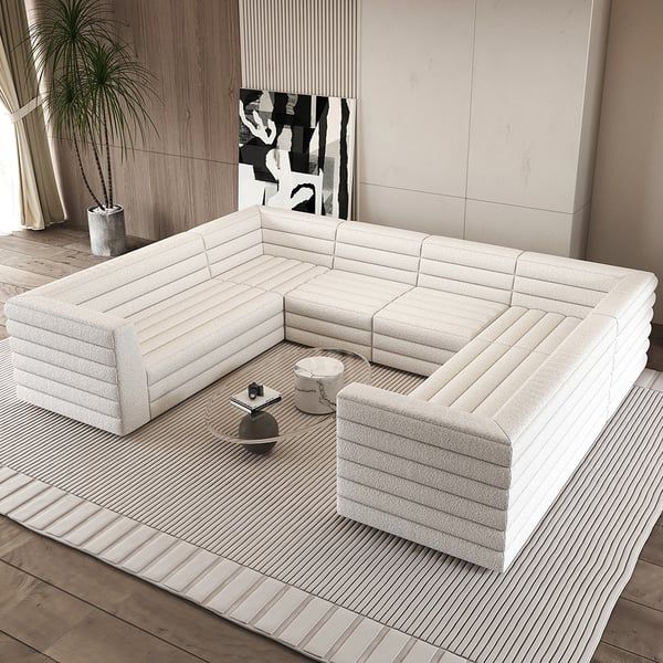 3200Mm U Shaped Modern White Boucle Modular Sectional Sofa For 8  Seaters Homary For Sectional Sofa U Shaped (View 6 of 15)