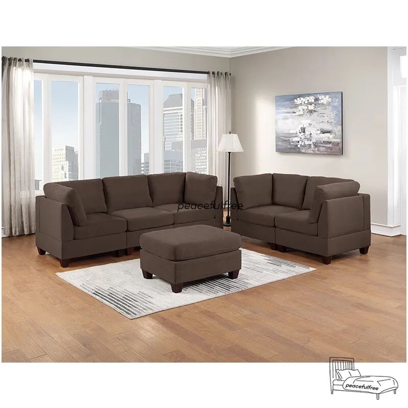3Pieces Linen Fabric Sofa Set With Loveseat Ottoman Living Room Furniture  Modern | Ebay With Regard To Modern Linen Fabric Sofa Sets (View 10 of 15)