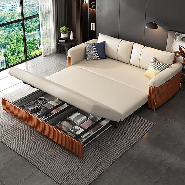 79" Full Sleeper Sofa Bed With Storage Upholstered Convertible Cotton &  Linen Beige Homary Pertaining To Sleeper Sofas With Storage (View 7 of 15)