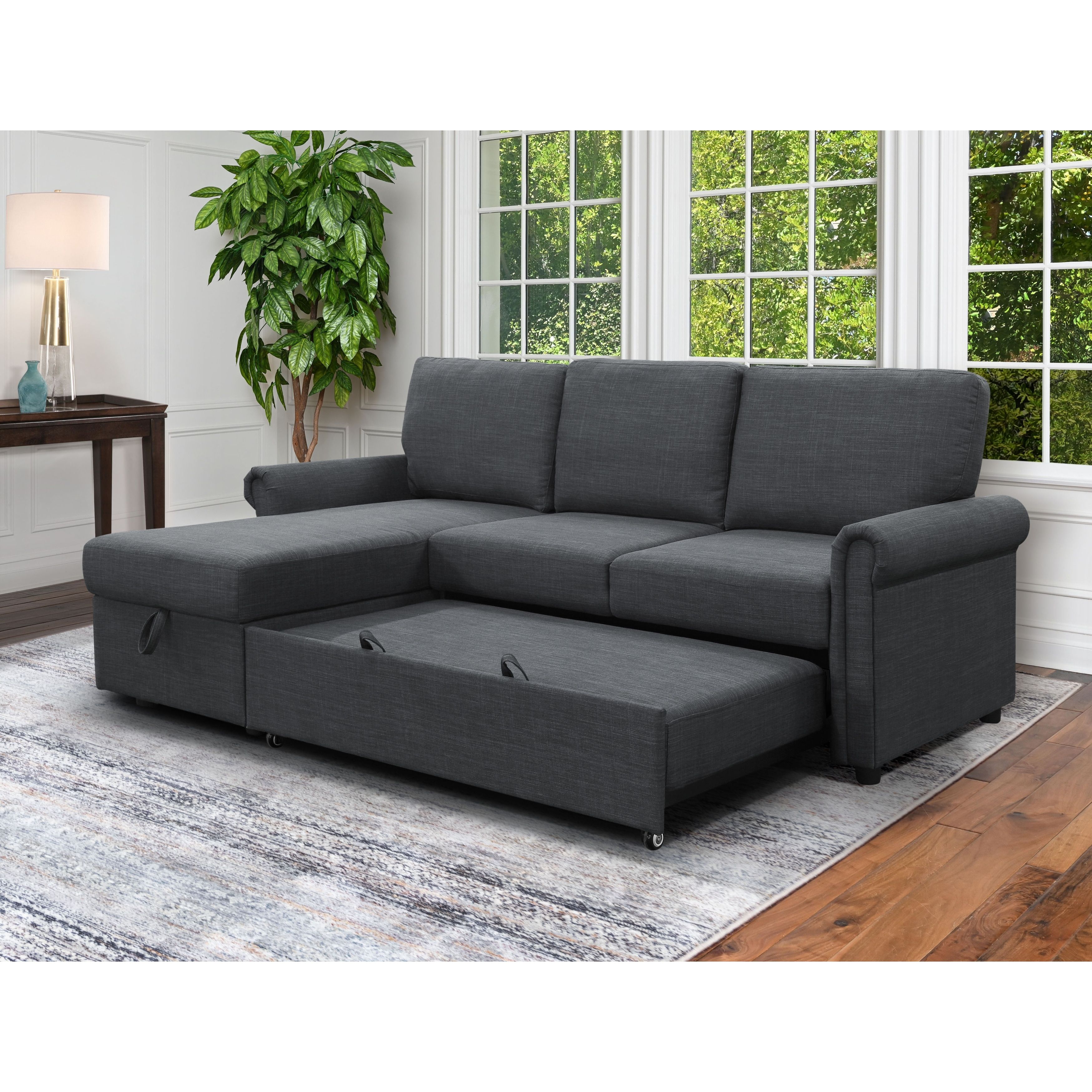 Abbyson Hamilton Reversible Fabric Sleeper Sectional With Storage – –  31997945 Regarding Sofa Sectionals With Storage (Photo 7 of 15)
