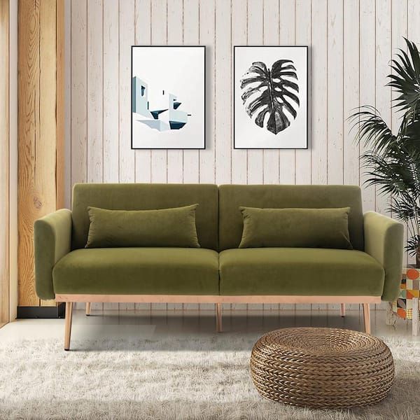 Anbazar 33 In. W Flared Arm Velvet Upholstery Modern Straight Sofa In  Green, Accent Wood Frame Loveseat Sofa With Metal Feet 02639Anna G – The  Home Depot Regarding Couches Love Seats With Wood Frame (Photo 11 of 15)