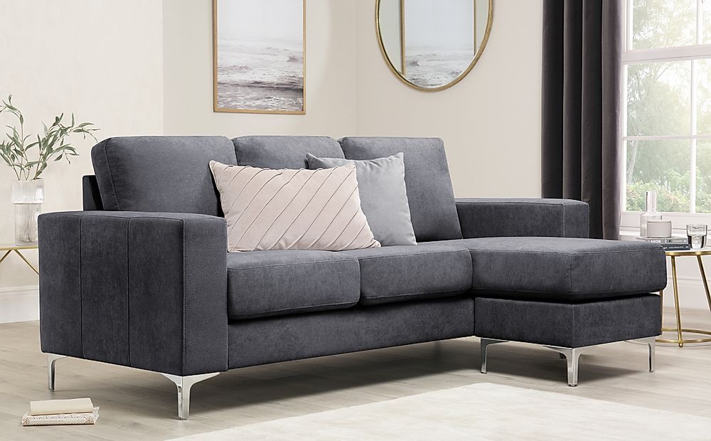 Baltimore Slate Grey Plush Fabric L Shape Corner Sofa | Furniture And Choice In L Shaped Corner Sofa Couches (Photo 2 of 15)