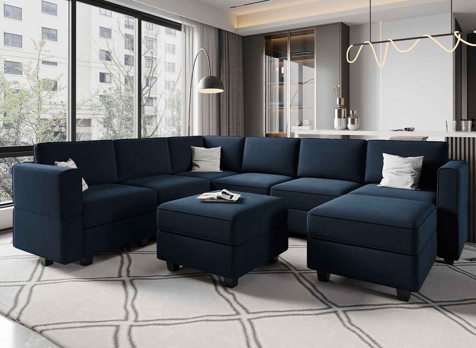 Belffin Modular Sectional Sofa With Storage Oversized U Shaped Couch Velvet  Blue | Being Patient Within U Shaped Modular Sectional Sofas (View 14 of 15)