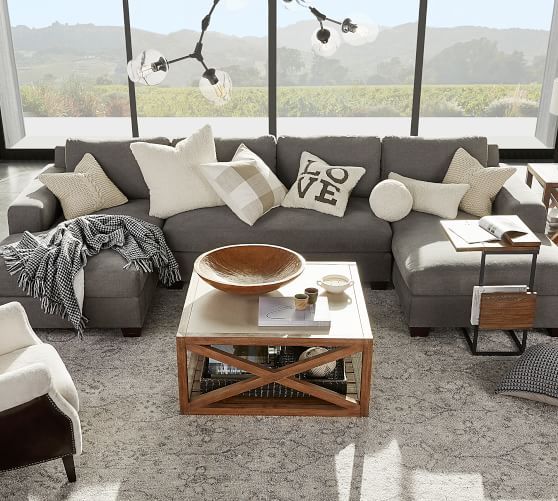 Big Sur Square Arm Upholstered U Shaped Double Chaise Sectional | Pottery  Barn Pertaining To Sofas With Double Chaises (Photo 4 of 15)