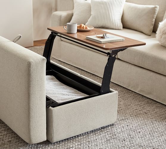 Big Sur Upholstered Storage Ottoman With Pull Out Table | Pottery Barn With Sofas With Storage Ottoman (View 12 of 15)