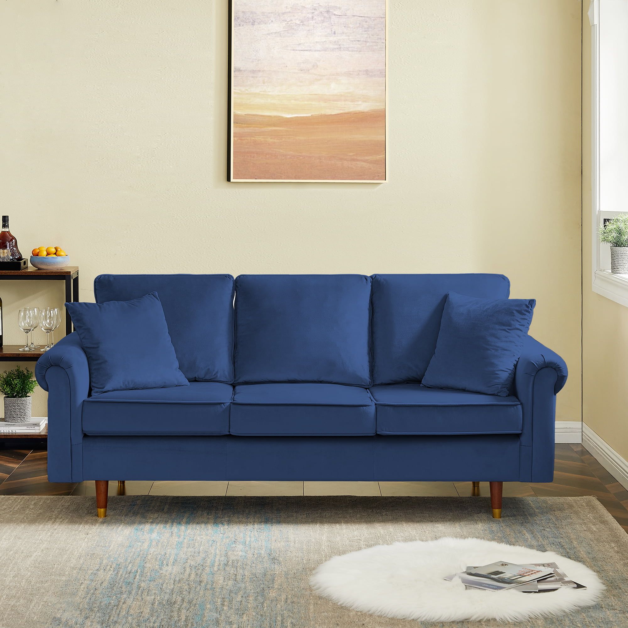 Blue Sofa Couch 3 Seater, Velvet Fabric Sofa With Thick Cushion And Deep  Seat Modern Upholstered Accent Arm Sofa Loveseat For Living Room, Bedroom,  Office, Apartment, Small Space – Walmart With Regard To Office Modern Fabric Sofas (Photo 11 of 15)
