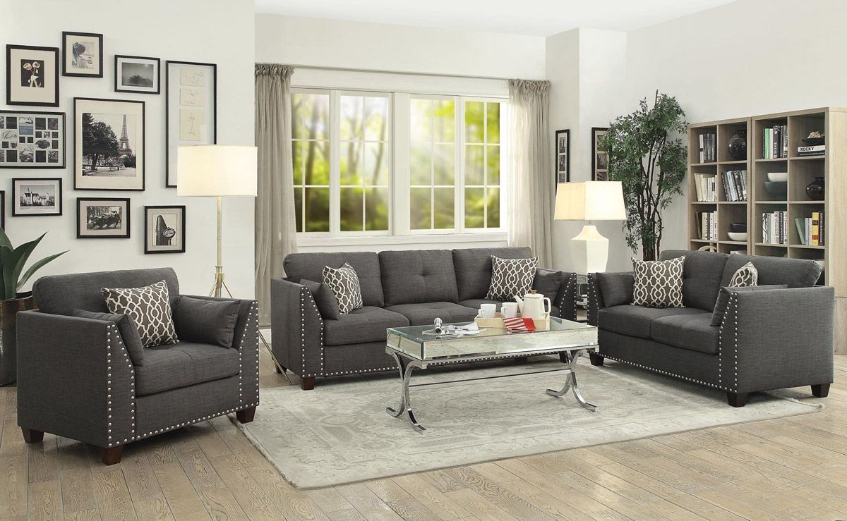 Caleb Grey Linen Sofa With Nailhead Trim In Sofas With Nailhead Trim (View 14 of 15)