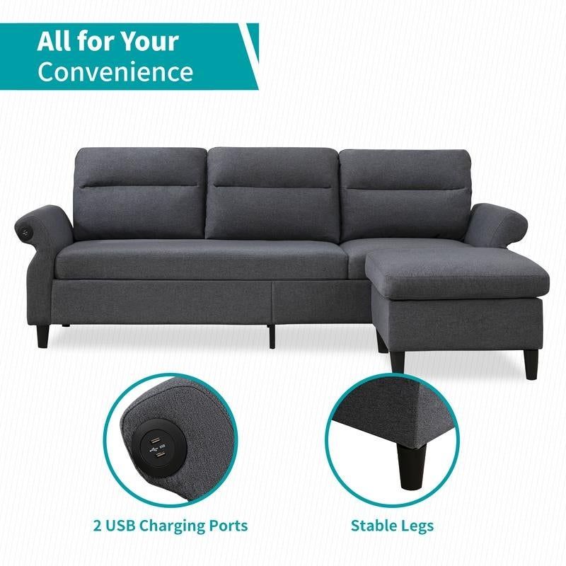 Convertible Sectional Sofa Couch With Ottoman, 3 Seat L Shape Sofa Couch  With 2 Usb Ports And Adjustable Armrest – On Sale – – 37024505 Pertaining To 3 Seat L Shape Sofa Couches With 2 Usb Ports (View 8 of 15)