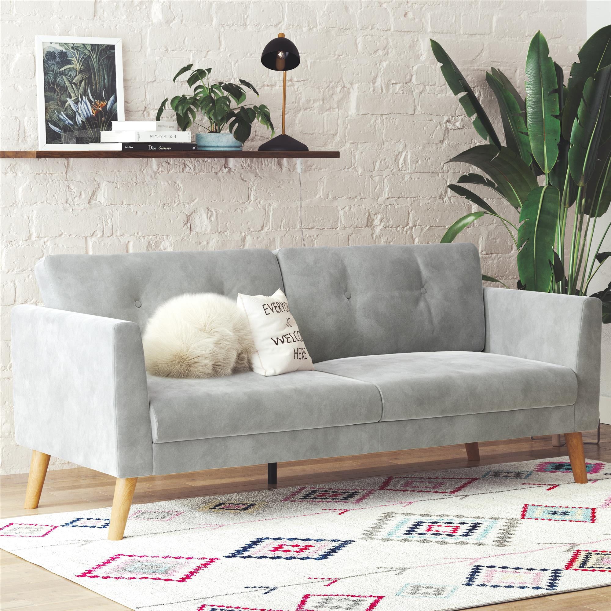 Cosmoliving Gloria Upholstered 3 Seater Sofa, Light Gray Velvet –  Walmart Pertaining To Light Gray Velvet Sofas (View 10 of 15)