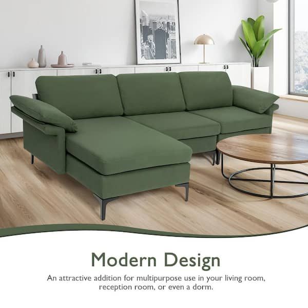 Costway 100.5 In. W Square Arm 3 Piece Polyester Modular Modern 3 Seat Sofa  Couch With Reversible Chaise And 2 Usb Ports Green  Hv10301Gn A+Hv10301Gn B+Hv10301Us Gn D – The Home Depot With 3 Seat L Shape Sofa Couches With 2 Usb Ports (Photo 5 of 15)