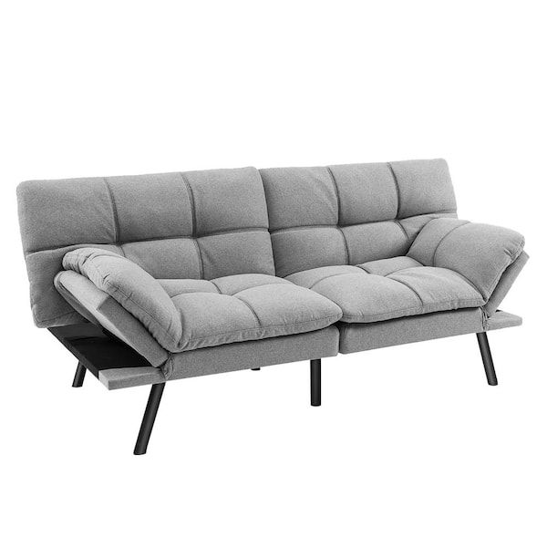 Costway Convertible Futon Sofa Bed Memory Foam Couch Sleeper With Adjustable  Armrest Grey Hv10326Gr – The Home Depot Inside Adjustable Armrest Sofa Couches (View 9 of 15)