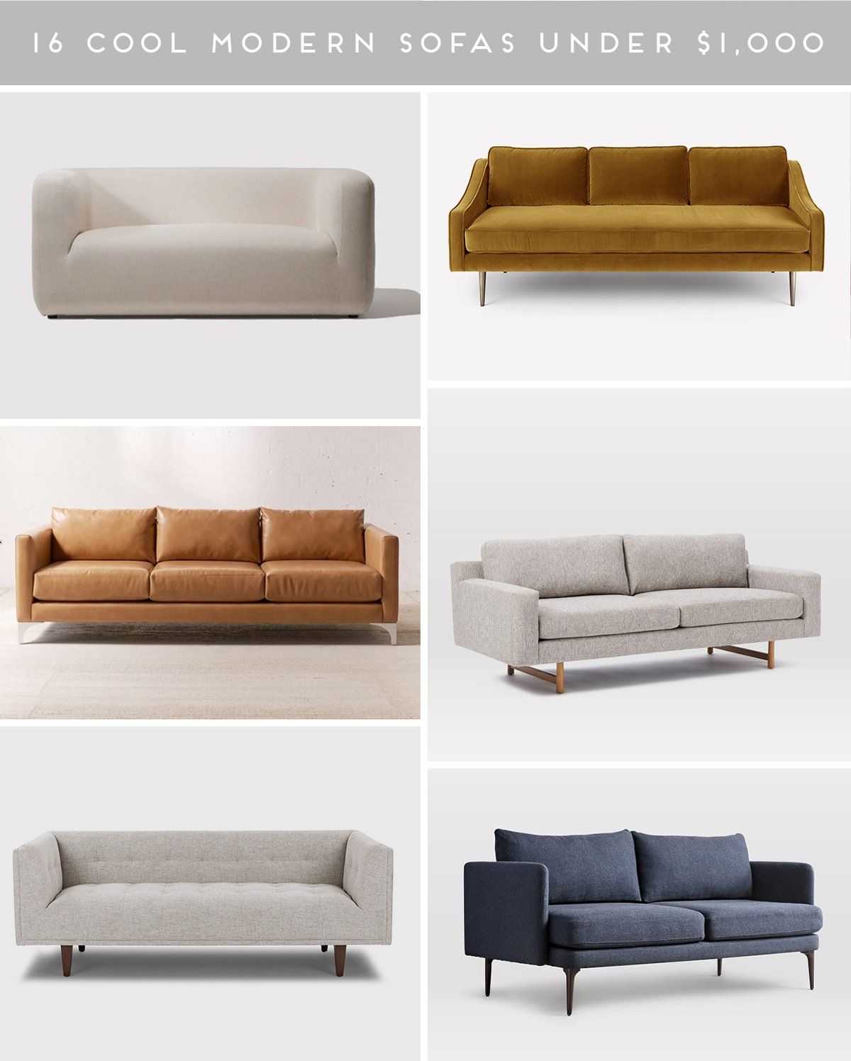 Couch Potato: 16 Stylish Modern Sofas Under $1,000 – Paper And Stitch Inside Modern Loveseat Sofas (Photo 14 of 15)