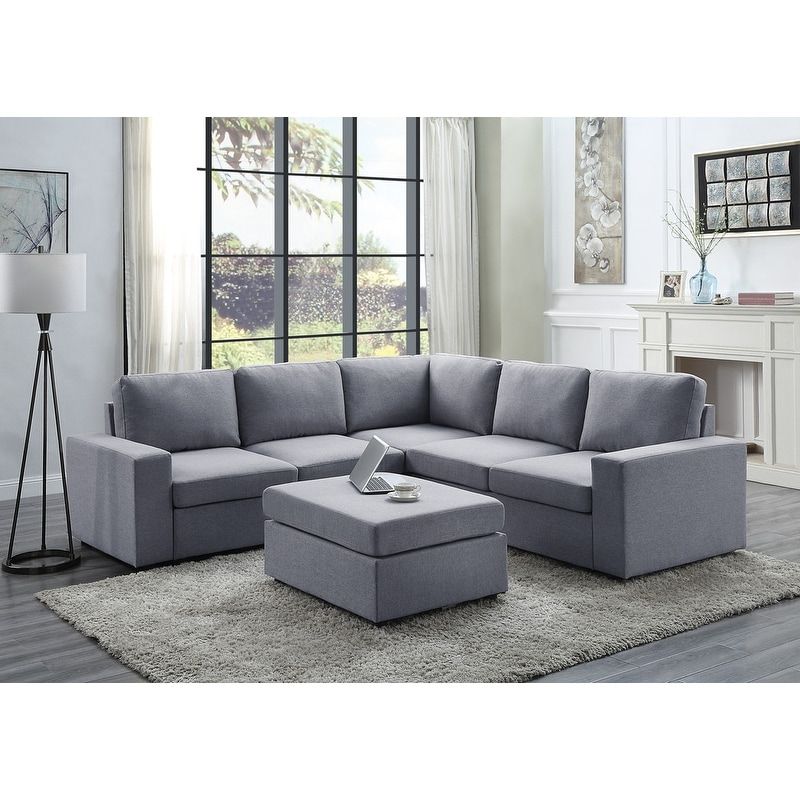 Decker Light Gray Linen 6 Seat Reversible Modular Sectional Sofa – On Sale  – – 30081669 Pertaining To 6 Seater Modular Sectional Sofas (Photo 3 of 15)