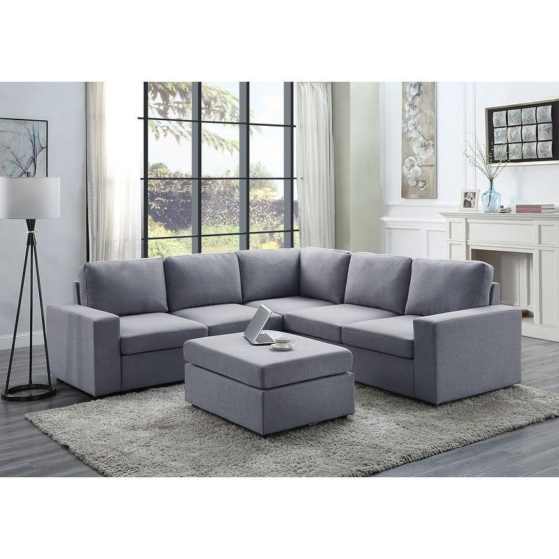 Decker Light Gray Linen 6 Seat Reversible Modular Sectional Sofa – On Sale  – – 30081669 Pertaining To 6 Seater Sectional Couches (View 4 of 15)