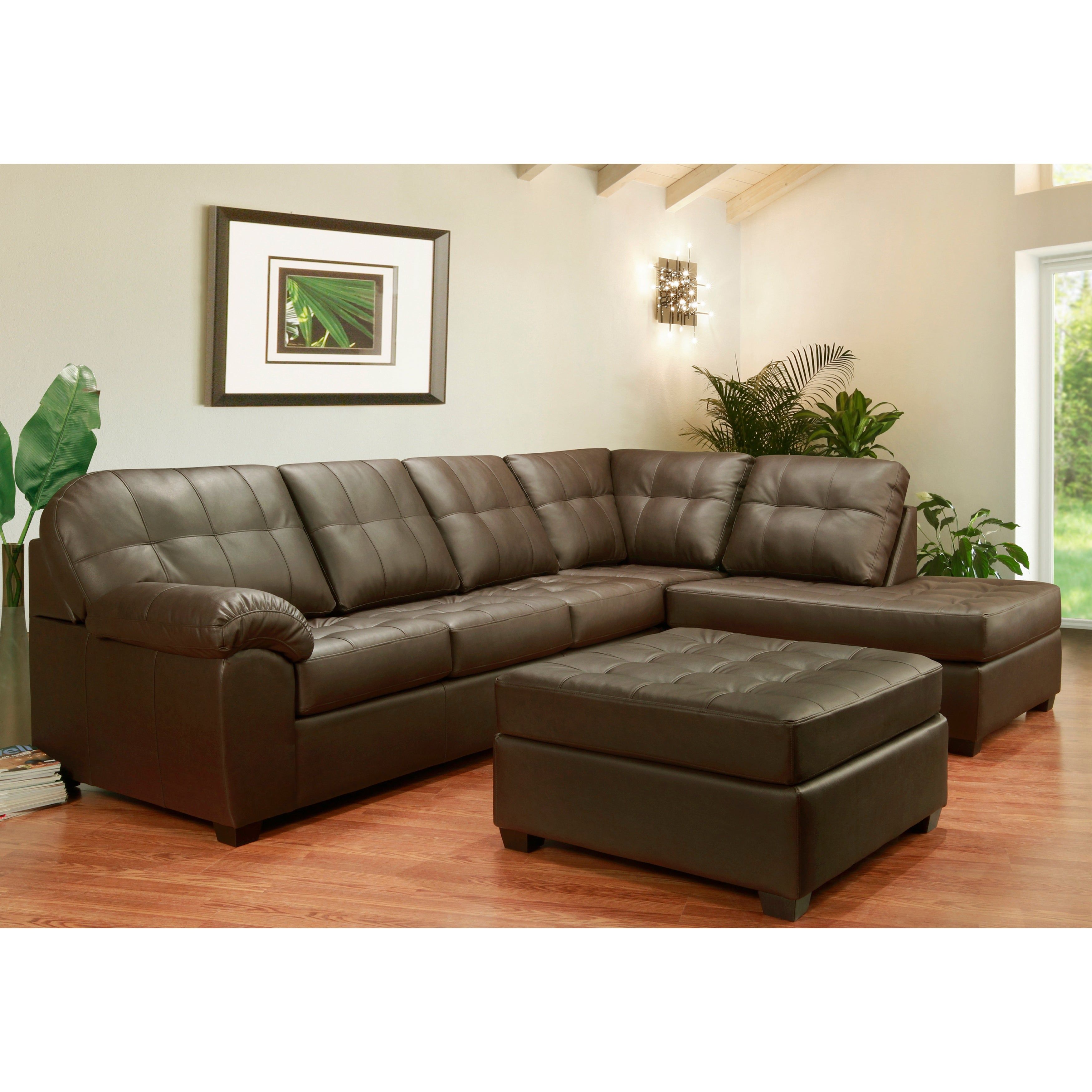 Emerson Top Grain Leather Sectional Sofa And Ottoman – On Sale – – 23572830 With Sectional Sofas With Ottomans And Tufted Back Cushion (Photo 6 of 15)