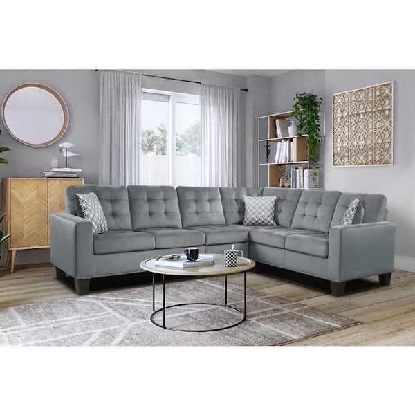 Everglade Home Boykin 107 In. W Microfiber Upholstery 2 Piece Reversible  Sectional Sofa In Gray Lx 9957Gy Sc – The Home Depot With Reversible Sectional Sofas (Photo 14 of 15)