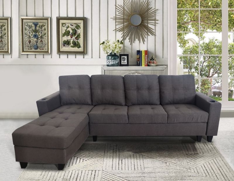 Final Sale) Klara Reversible Sectional Sofa With Cup Holder In  Brown Ifurniture The Largest Furniture Store In Edmonton (View 12 of 15)