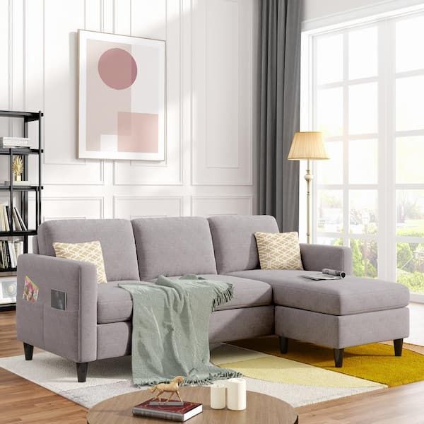 Gojane 82.6 In. Square Arm 2 Piece Couch With Modern Linen Fabric L Shape  Reversible Sectional Sofa In Gray Wf281313Lwyaae – The Home Depot Within Modern Linen Fabric L Shaped Couches (Photo 3 of 15)