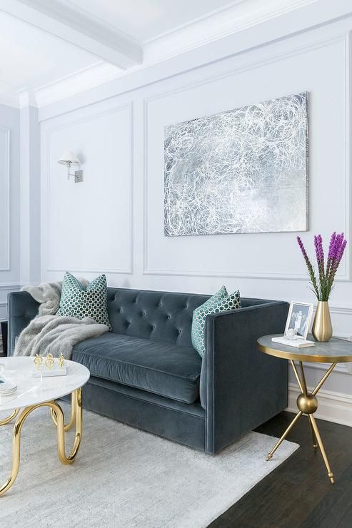 Gray Velvet Sofa With Light Gray Wall – Contemporary – Living Room Intended For Light Gray Velvet Sofas (View 13 of 15)
