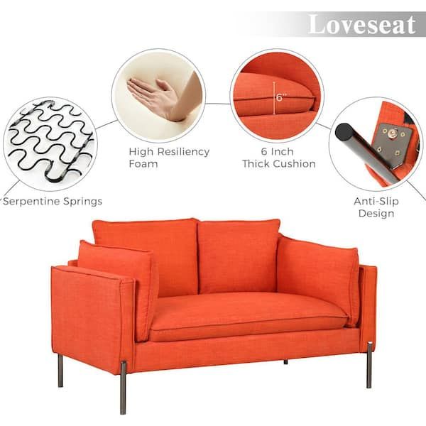 Harper & Bright Designs Modern 2 Piece Straight Linen Fabric Top Orange Sofa  Set (2 Plus 3 Seat) Cj530Aag – The Home Depot Pertaining To Modern Linen Fabric Sofa Sets (View 9 of 15)
