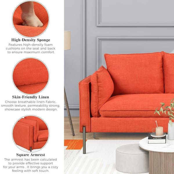 Harper & Bright Designs Modern 2 Piece Straight Linen Fabric Top Orange Sofa  Set (2 Plus 3 Seat) Cj530Aag – The Home Depot With Regard To Modern Linen Fabric Sofa Sets (View 4 of 15)