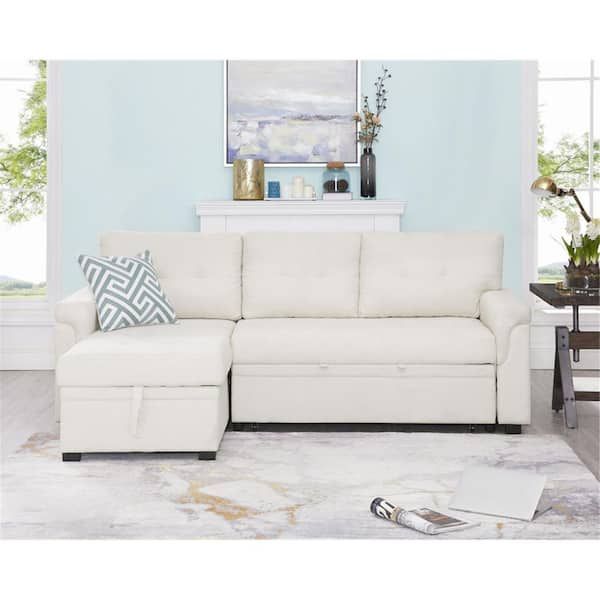 Homestock White, Reversible Air Leather Sleeper Sectional Sofa Storage  Chaise 99323 – The Home Depot Regarding Sleeper Sofas With Storage (Photo 13 of 15)