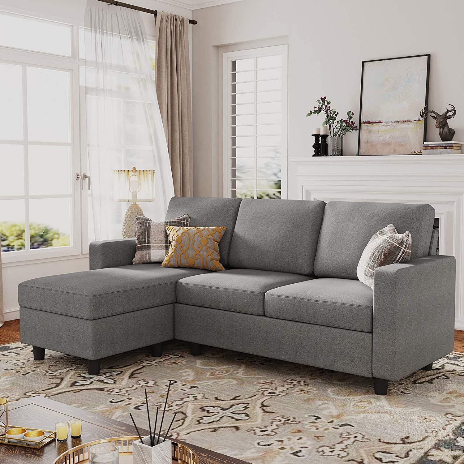 Honbay Dryades L Shaped Sectional Sofa, Gray Fabric – Walmart | Sofas  For Small Spaces, Couches For Small Spaces, Sectional Sofa Couch Throughout L Shapped Apartment Sofas (Photo 5 of 15)