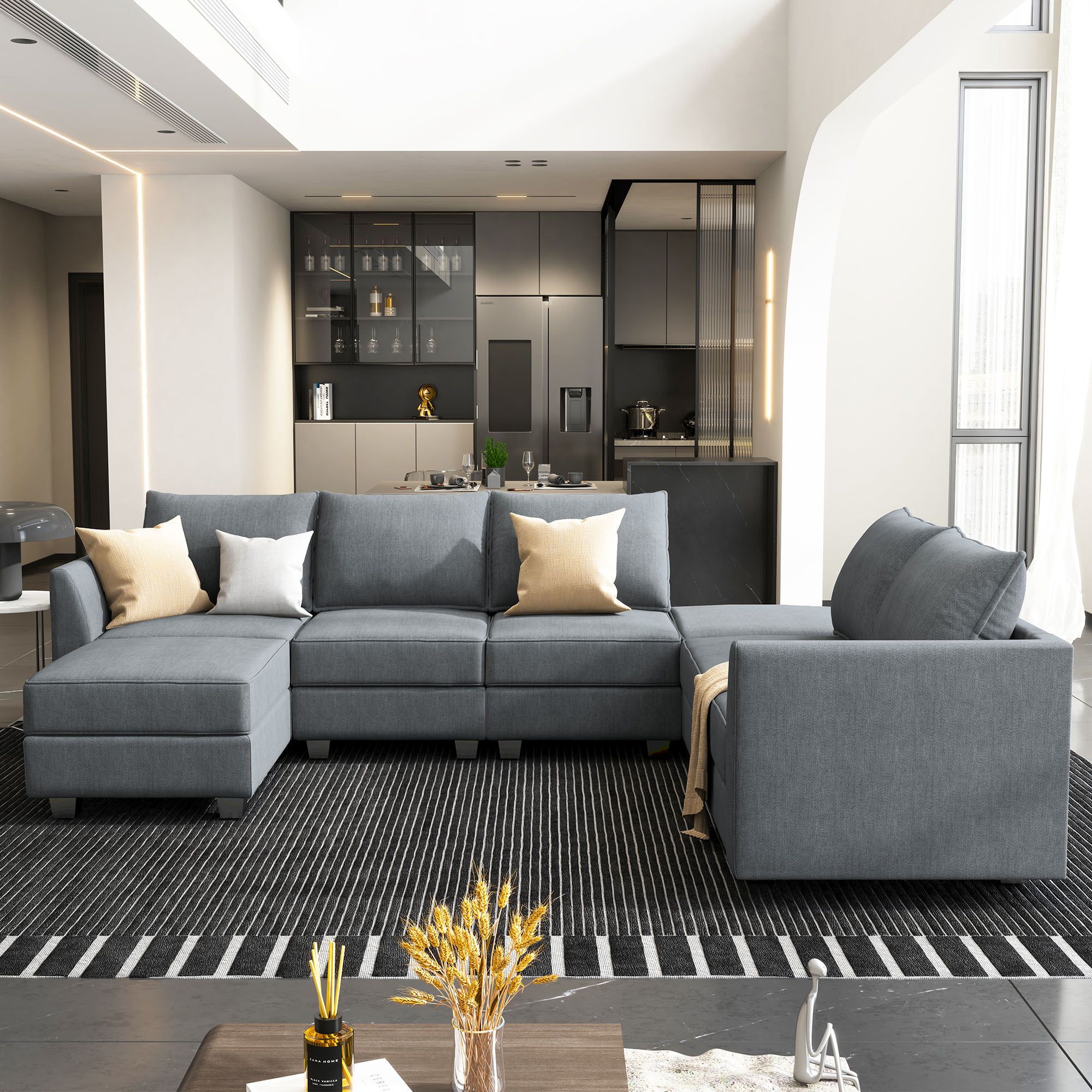 Honbay Modular Sectional Sofa With Reversible Chaises Sofa With Ottomans U  Shaped Sectional Couch For Living Room, Bluish Grey – Walmart In U Shaped Modular Sectional Sofas (Photo 4 of 15)