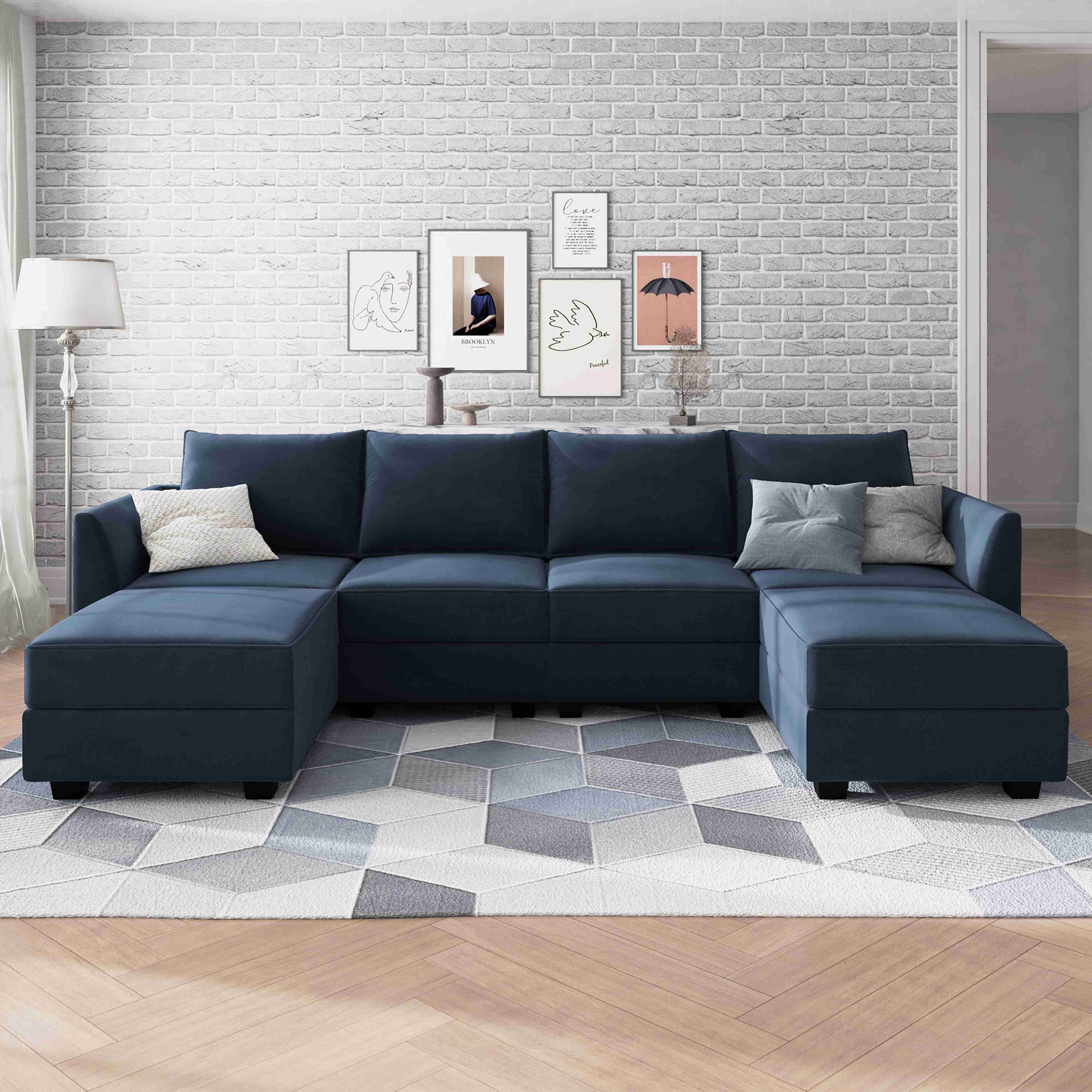 Honbay Velvet Upholstered Modular Sectional Sleeper Sofa With Storage  Ottomans, Free Combination Sofa For Living Room, Navy Blue – Walmart Intended For Upholstered Modular Couches With Storage (View 5 of 15)