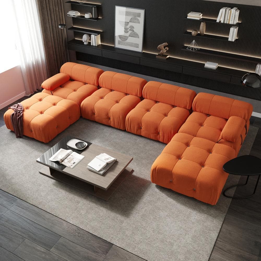 J&E Home 151.2 In. W Square Arm 3 Piece U Shaped Velvet Free Combination  Sectional Sofa With Ottoman In Orange Gd Sg000240Aaa – The Home Depot For Free Combination Sectional Couches (Photo 3 of 15)