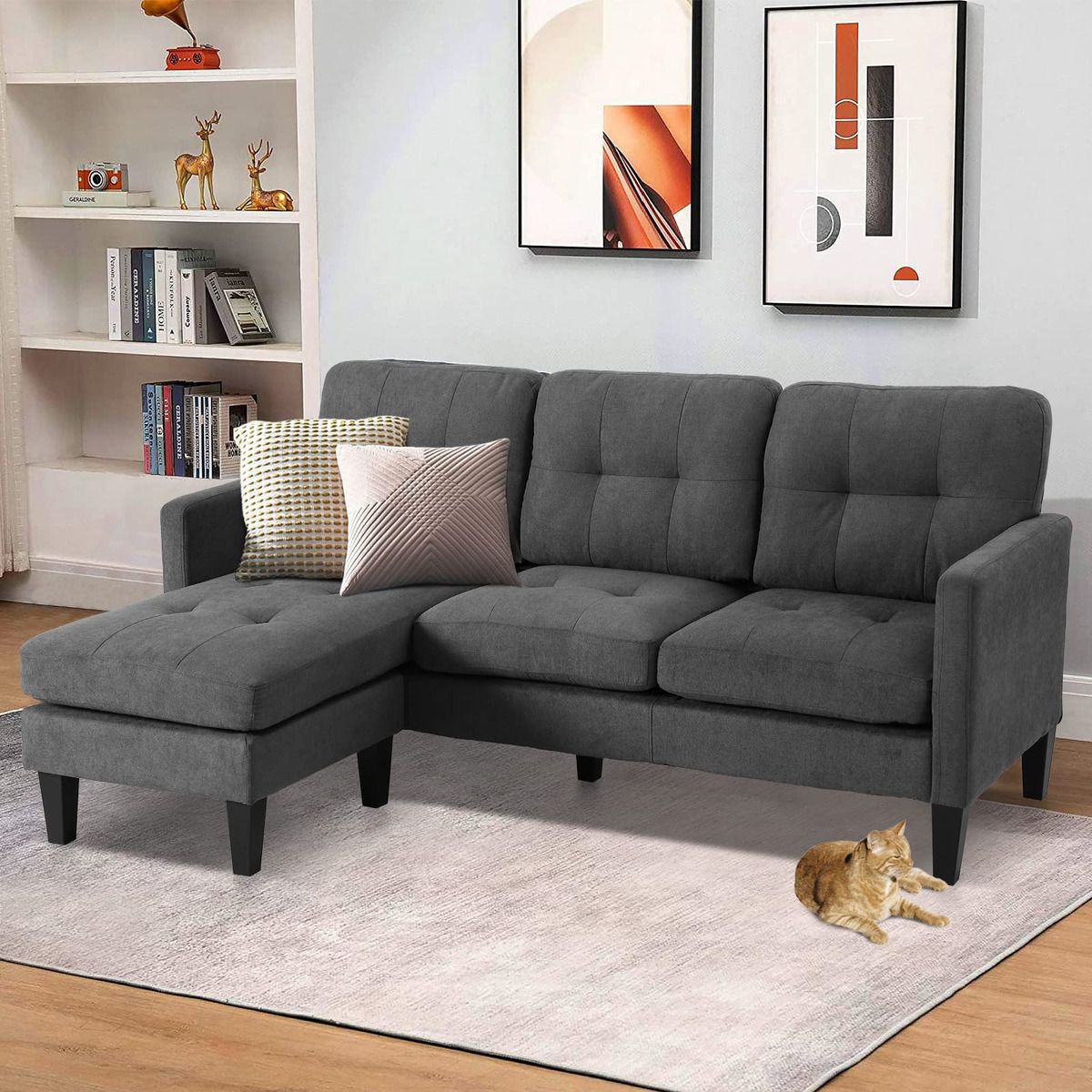 Jovno Convertible Sectional Sofa Couch, Modern L Shaped Couch 3 Seat Sofa |  Ebay With Convertible Sectional Sofa Couches (View 4 of 15)
