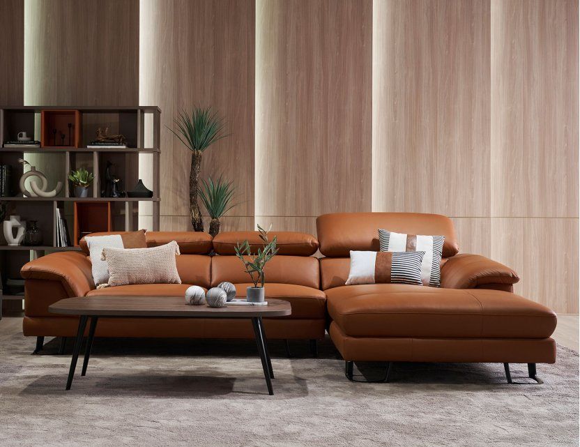 Korus L Shape Leather Sofa With Adjustable Headrest With Regard To L Shaped Couches With Adjustable Backrest (Photo 7 of 15)