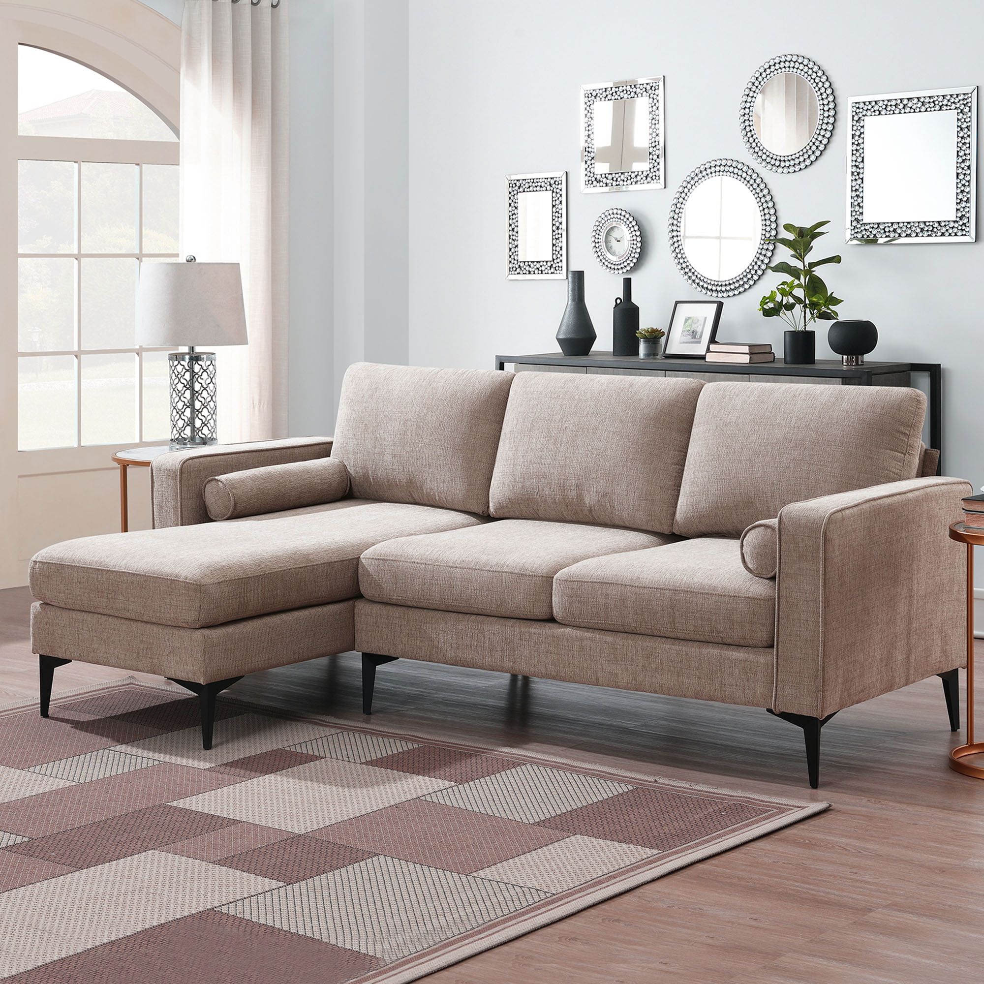 L Shaped Couch, 4 Seater Sectional Couch With Chaise And 2 Pillows, Modern  L Shaped Corner Couch, Heavy Duty Upholstered Sectional Couch, Kamida Sectional  Couch Furniture For Living Room, Light Brown – Walmart Within Heavy Duty Sectional Couches (View 5 of 15)
