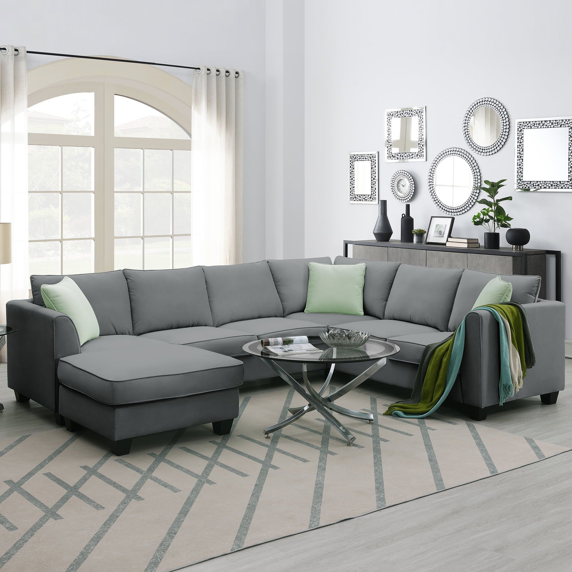 L Shaped Modular Sectional Couch, Kamida 7 Seater Sectional Couch With  Ottoman And 3 Pillows, Modern L Shaped Fabric Upholstered Couch Furniture, Heavy  Duty Sectional Couch For Living Room, Gray – Walmart With Regard To Heavy Duty Sectional Couches (View 2 of 15)