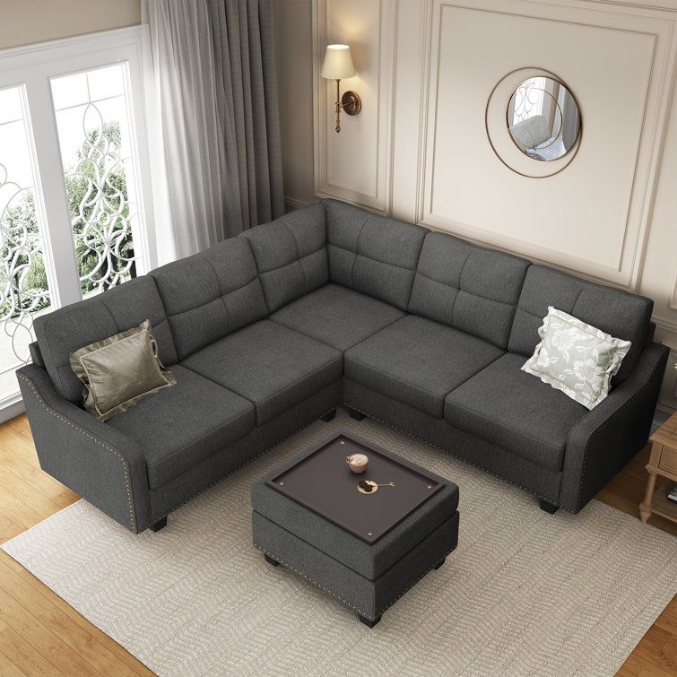 Lark Manor™ Tufted Corner Sectional Sofa With Storage Tray Ottoman &  Reviews | Wayfair Within Sofa Set With Storage Tray Ottoman (View 3 of 15)