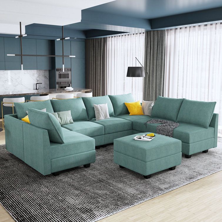 Latitude Run® 8 – Piece Modular U Shape Sectional Sofa With Ottoman &  Reviews | Wayfair Intended For U Shaped Modular Sectional Sofas (Photo 6 of 15)
